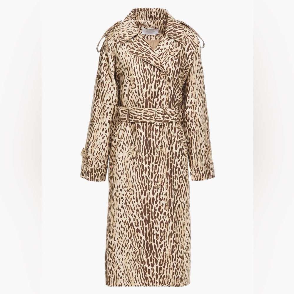 Zimmermann Espionage Leopard Animal Print Denim Trench Coat Jacket L XL 3